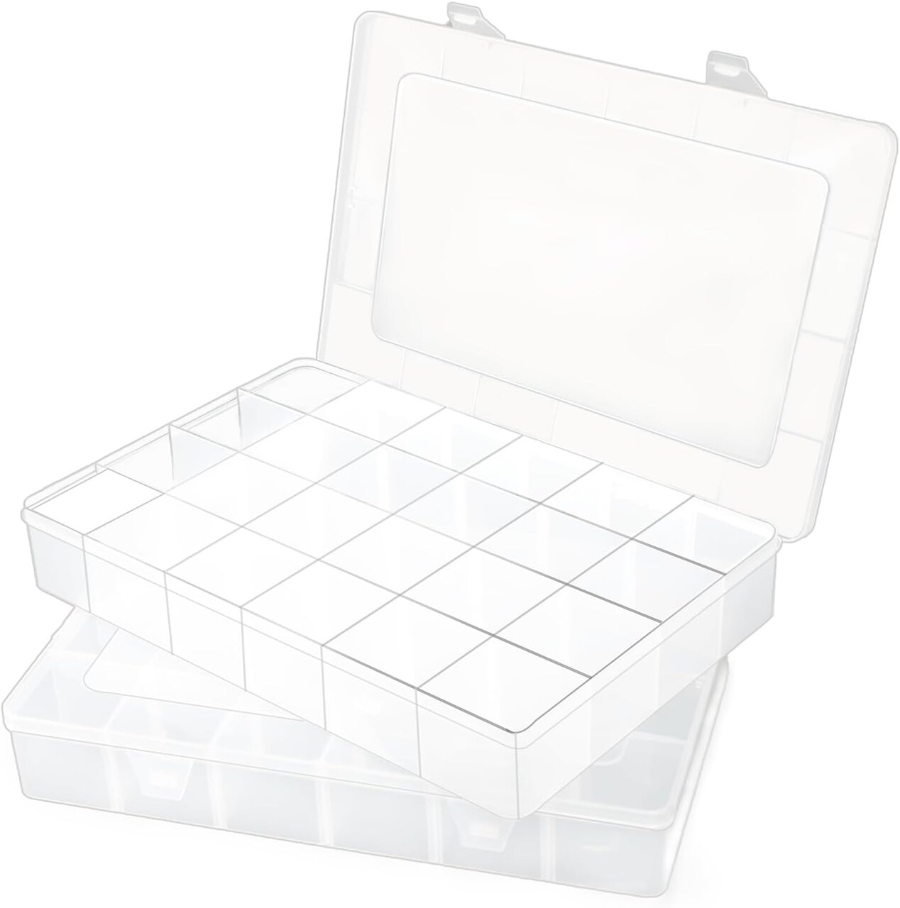 2 Pcs Large 24 Grids Plastic Organizer Box, Grids Clear Plastic Organizer Box, for Kitchen Storage, Party and Travel